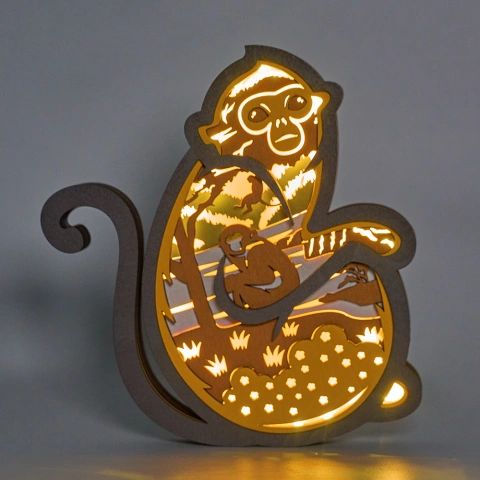 Rhinopithecus roxellana Wooden Night Light with App Control and Remote Control